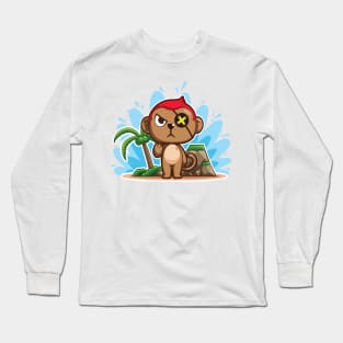 Cartoon Monkey Pirate on Treasure Island Long Sleeve T-Shirt